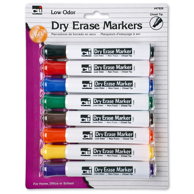 Chisel Tip Asst Barrel Style 8 PK Dry Erase Markers