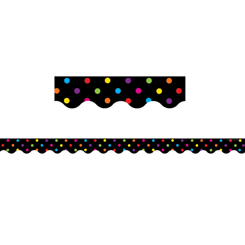 Black Multicolor Dots Scalloped Border