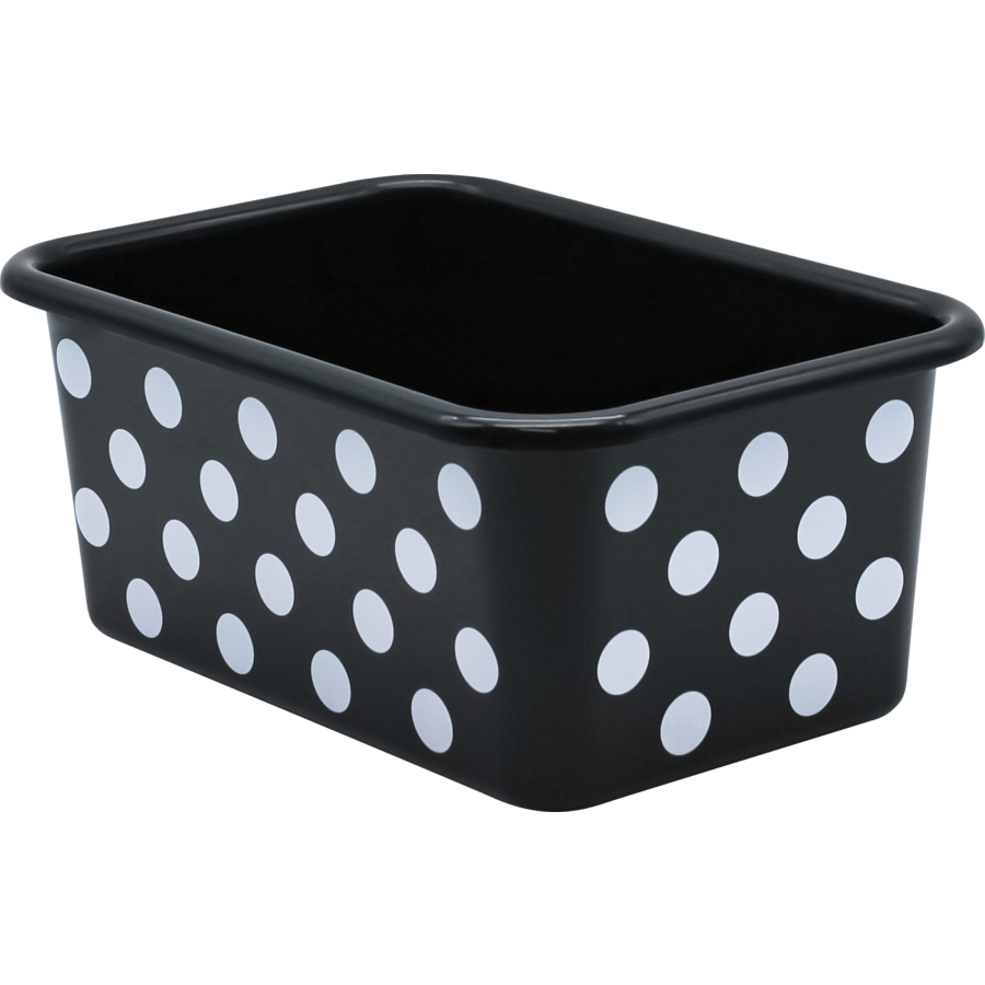 White Polka Dots on Black Small Plastic Storage Bin